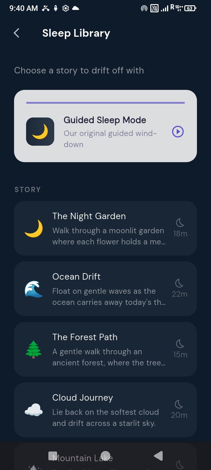 Sleep stories and wind-down library